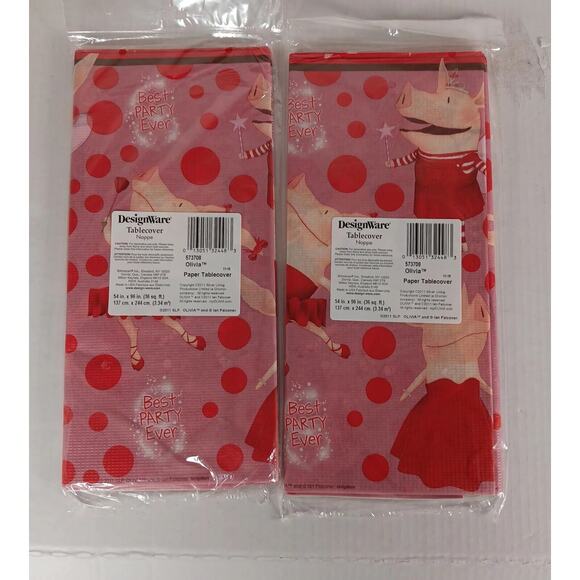 Lot of 2 Olivia Paper Table Cover 54"x 96" Birthday Party Pig Red and Pink 2011 - Picture 1 of 6